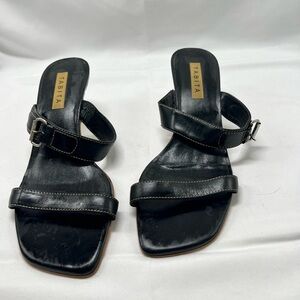 Tabitha double strap (somewhat) square front sandal heels